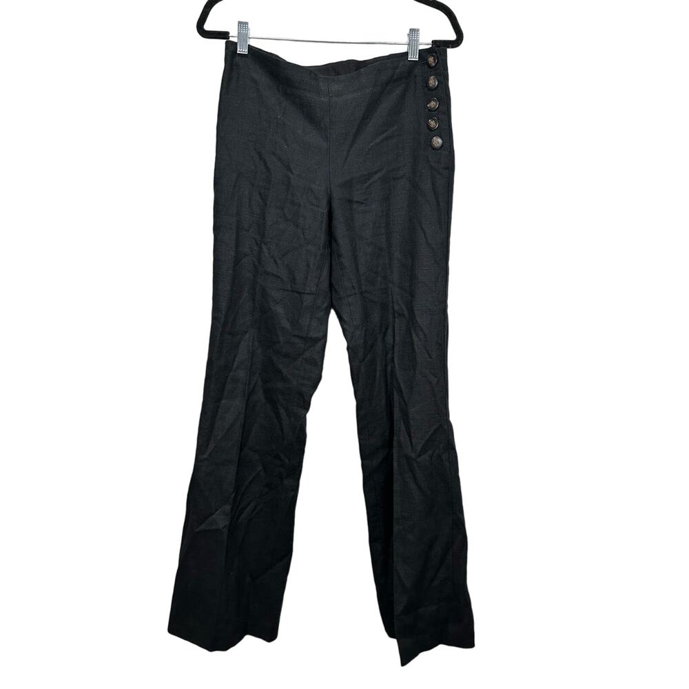 Anthropologie Elevenses Women's Black Linen Blend Button Detail Pants size 6